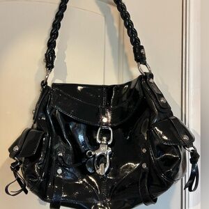 Francesco Biasia Patent Leather Braided Handle Bag